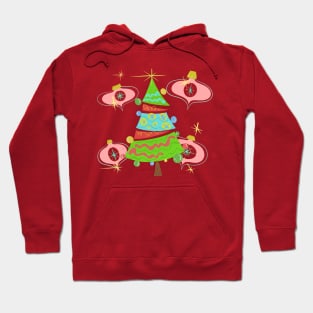 Christmas Tree with Pink Ornaments Vintage MCM Cartoon style Hoodie